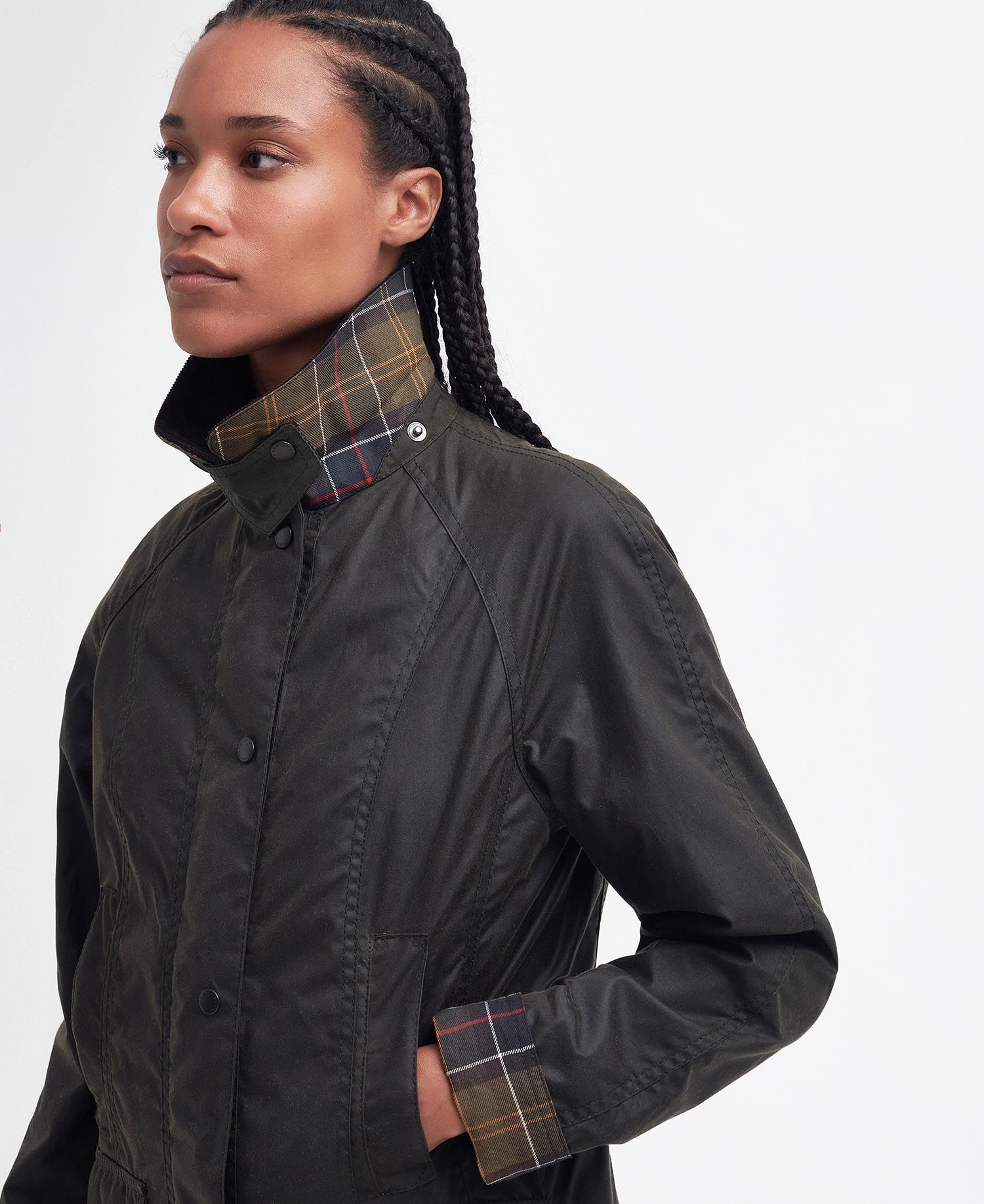 Klassische gewachste Damenjacke mit Tartan-Futter – Sophie