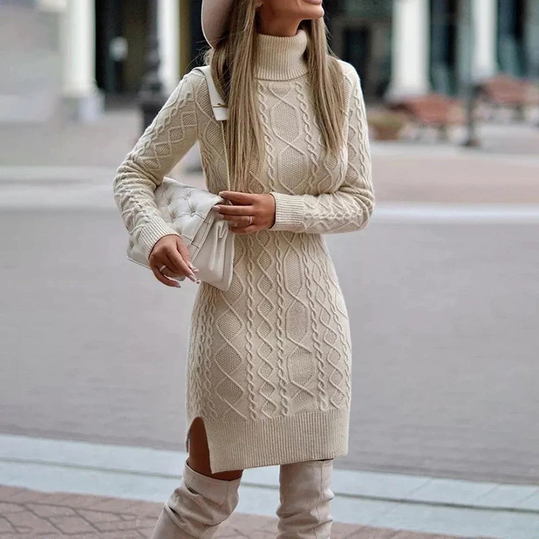 Elegantes Strick-Winterkleid mit langer Passform – Lena
