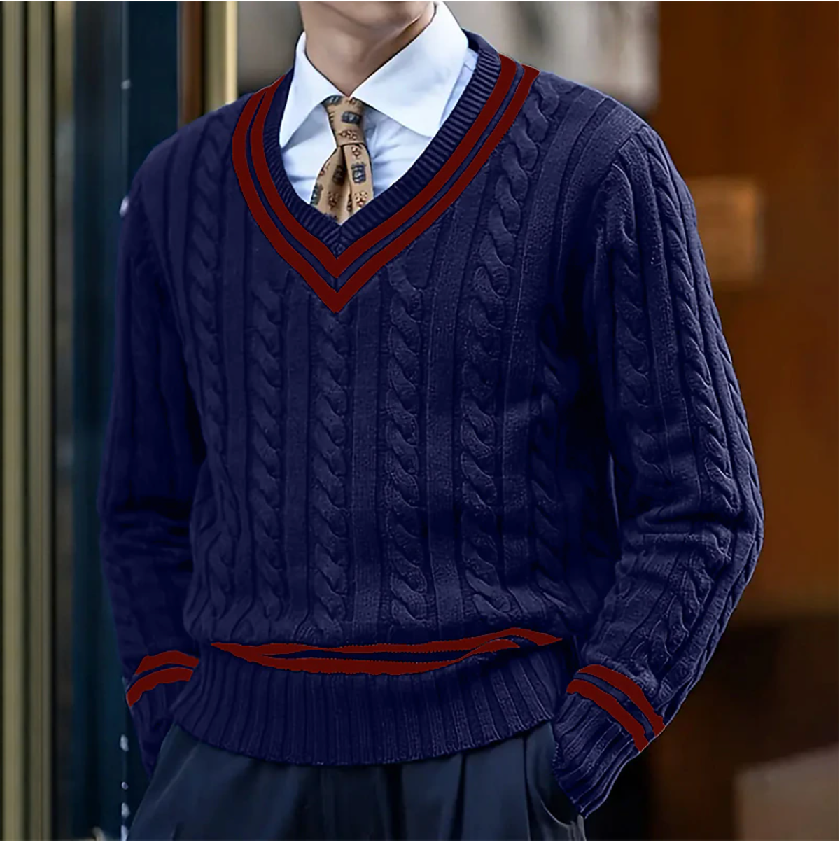 Eleganter V-Ausschnitt Strickpullover – Sebastian