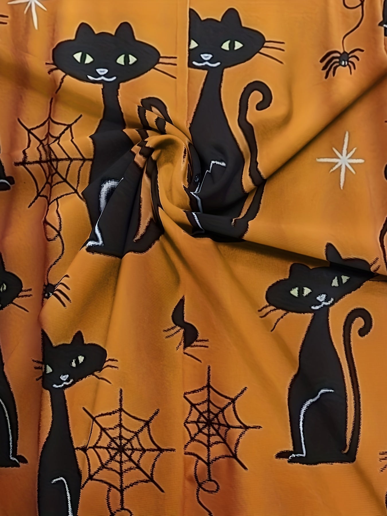 Halloween Sweatshirt Orange - Gruselige Katzen & Spinnenweb Muster