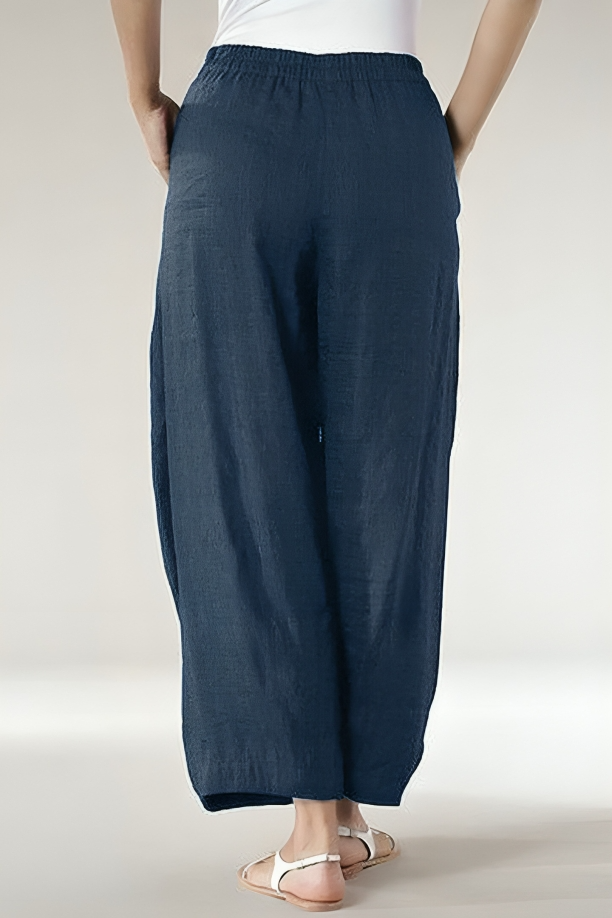 Weite marineblaue Leinenhose - Anna