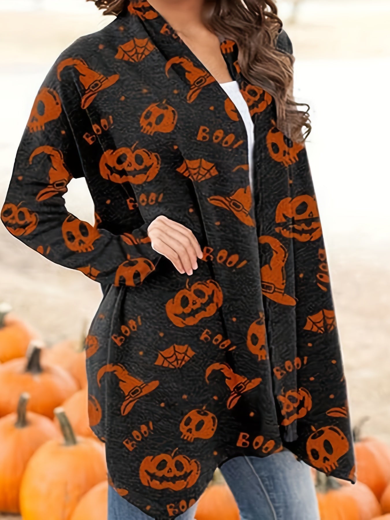 Halloween Strickjacke Orange - Gemütliche Damen Cardigan