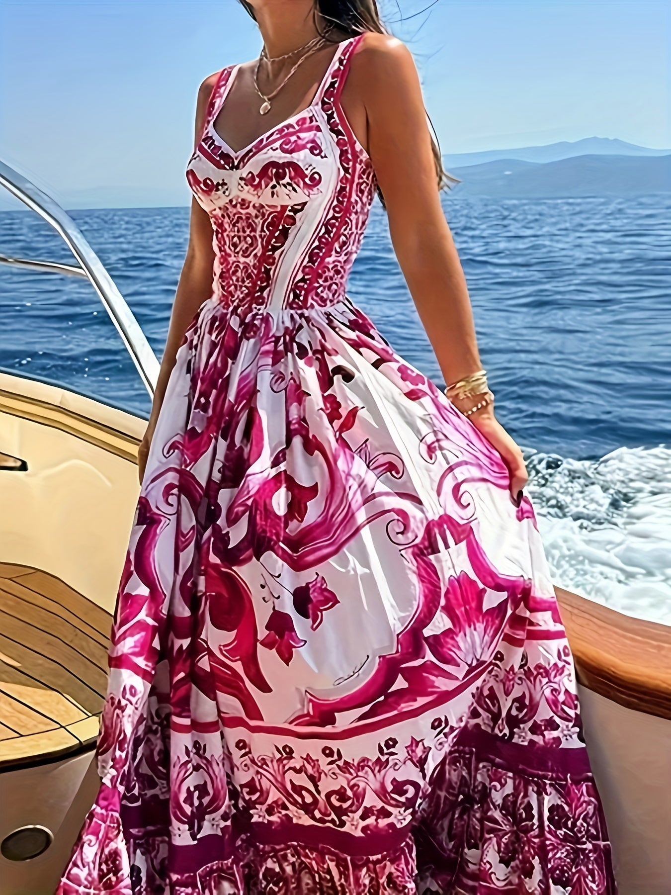 Fuchsia-Raffinesse - Sommerkleid mit Ornament-Design