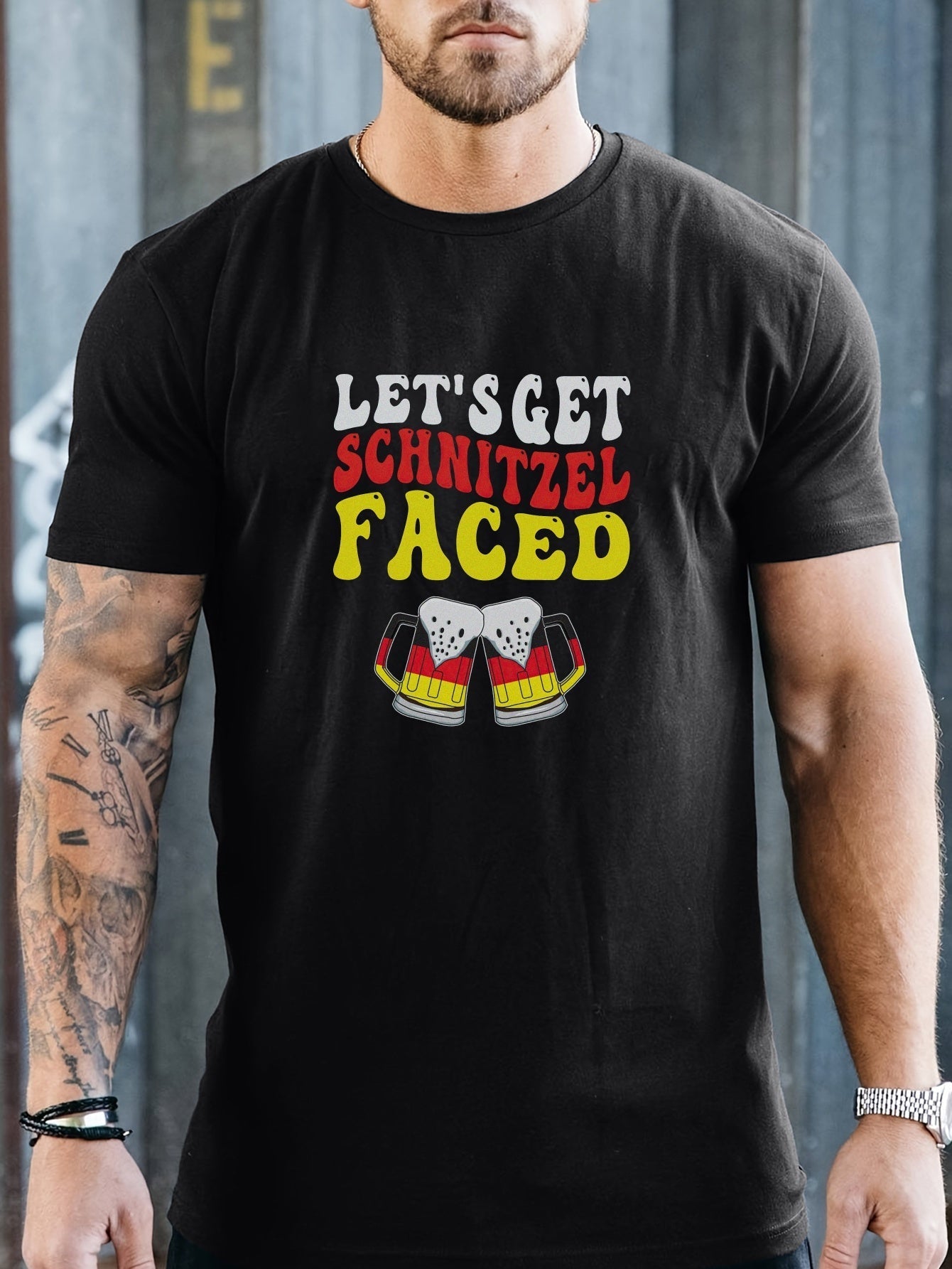 Schwarzes Let’s Get Schnitzel Faced-T-Shirt – Oktoberfest Edition