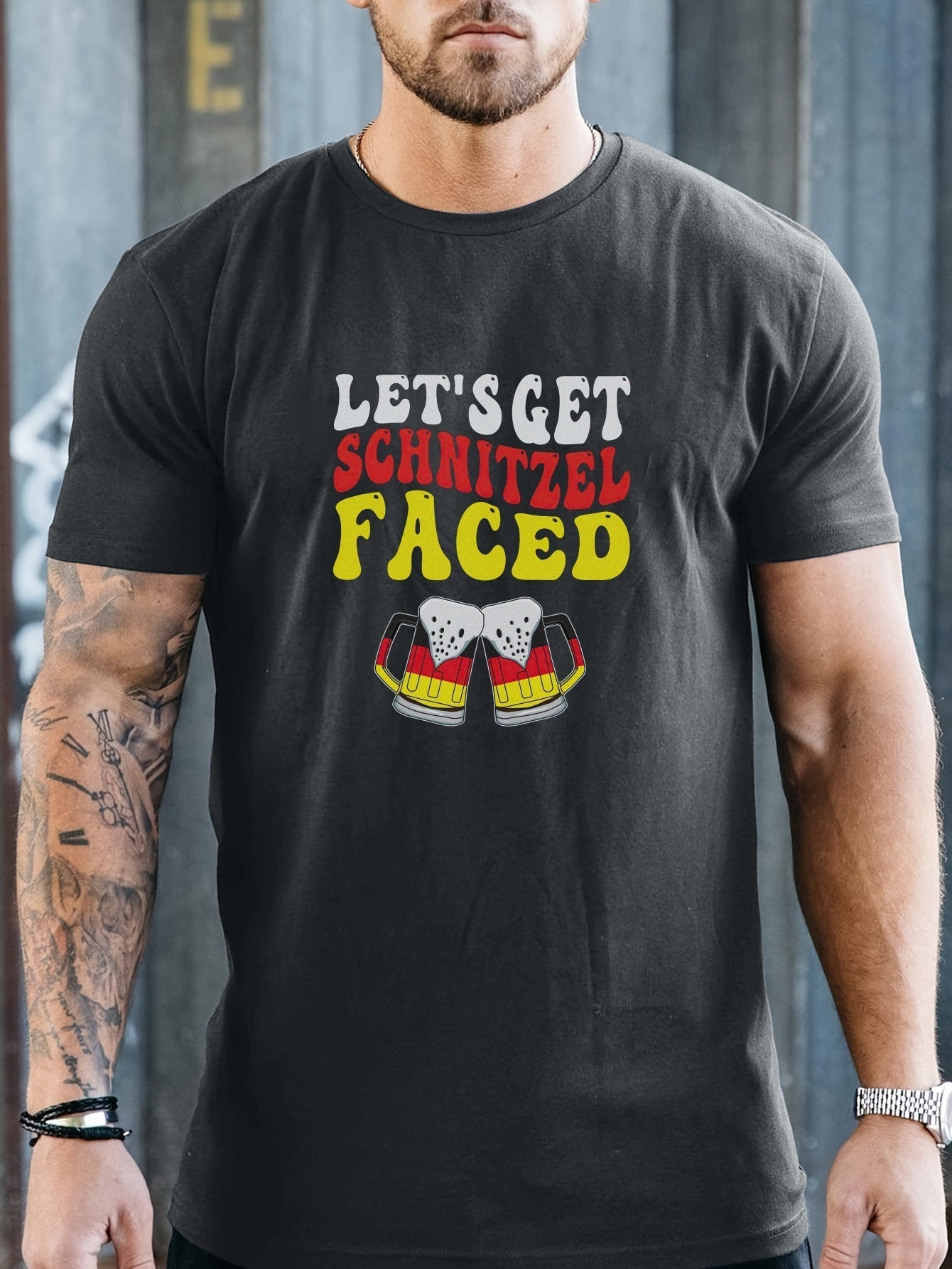 Schwarzes Let’s Get Schnitzel Faced-T-Shirt – Oktoberfest Edition