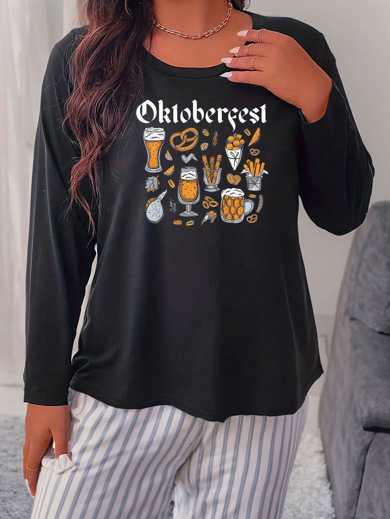 Schwarzes Oktoberfest Langarmshirt - Plus Size - Mia