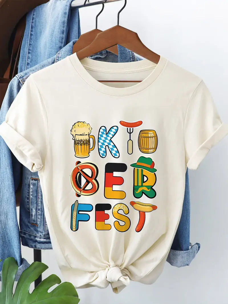 Oktoberfest Print Kurzarm T-Shirt - Anna