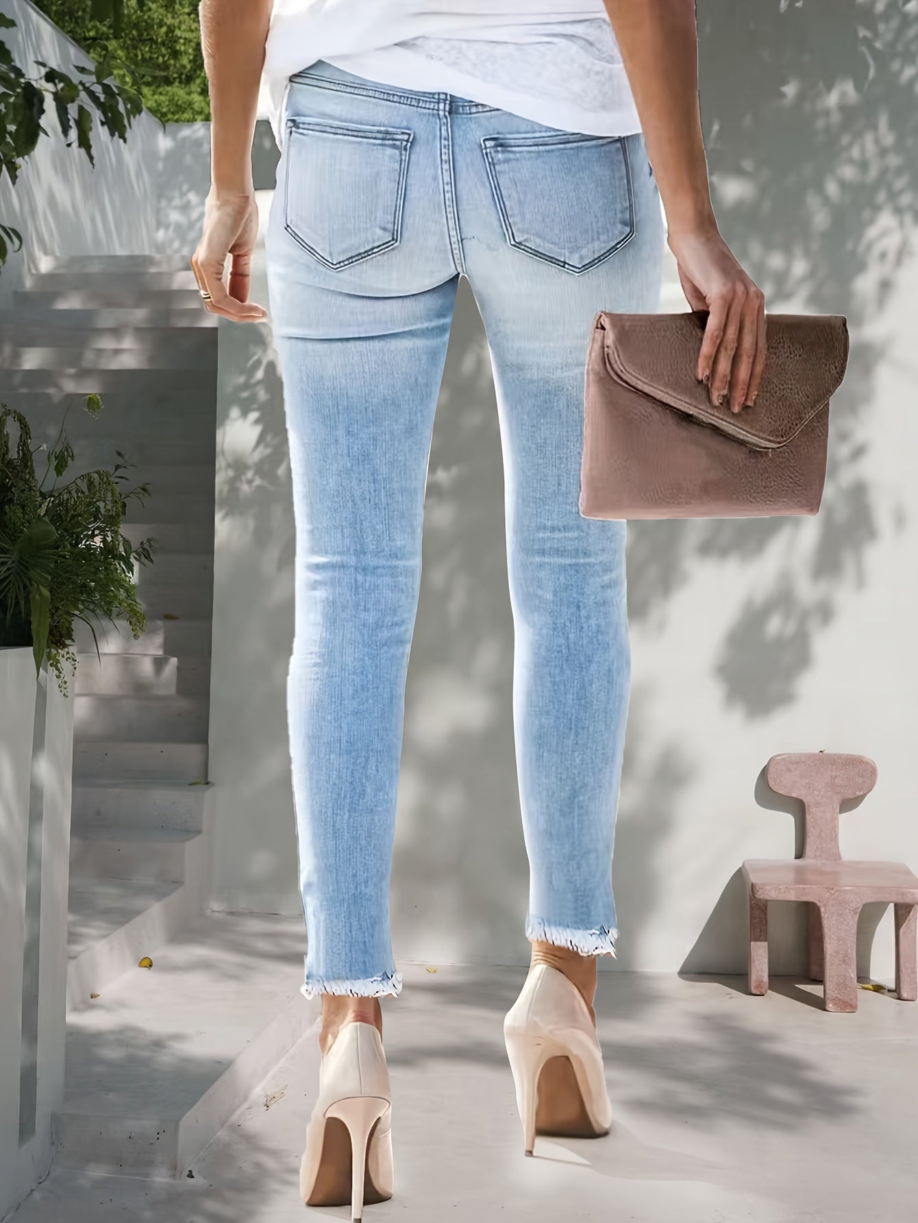 Hellblaue Distressed Skinny Jeans - Zoe