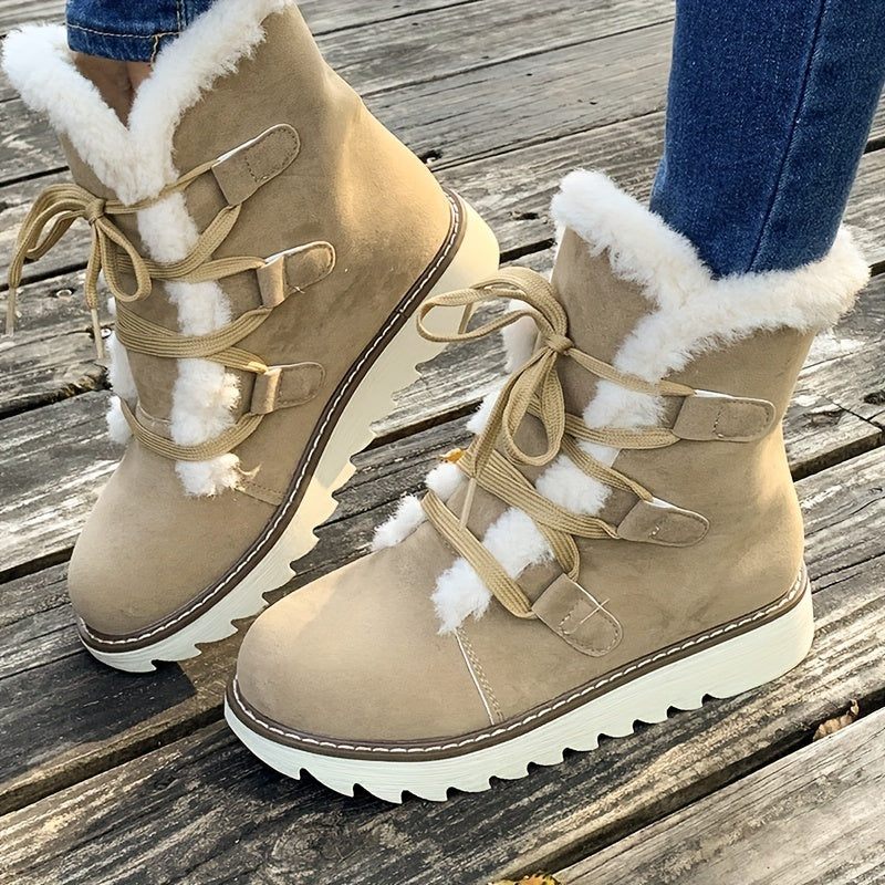 Beige Plüsch Winterstiefeletten - Sophie