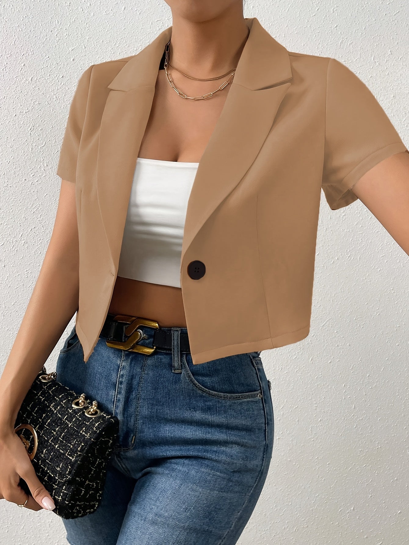 Schwarzer Button Crop Blazer - Ella