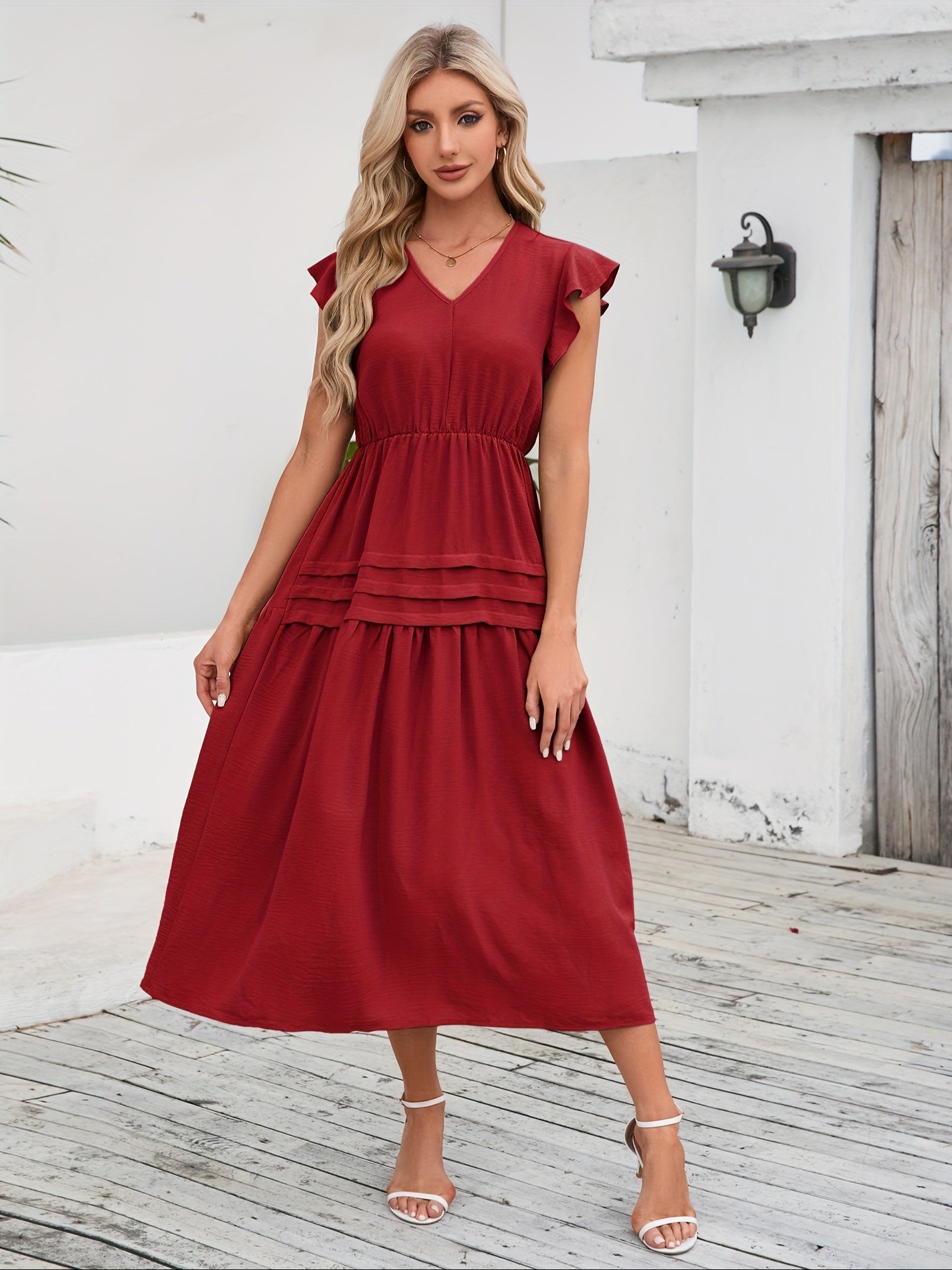 Grünes Midi-Kleid mit Rüschen - Clara