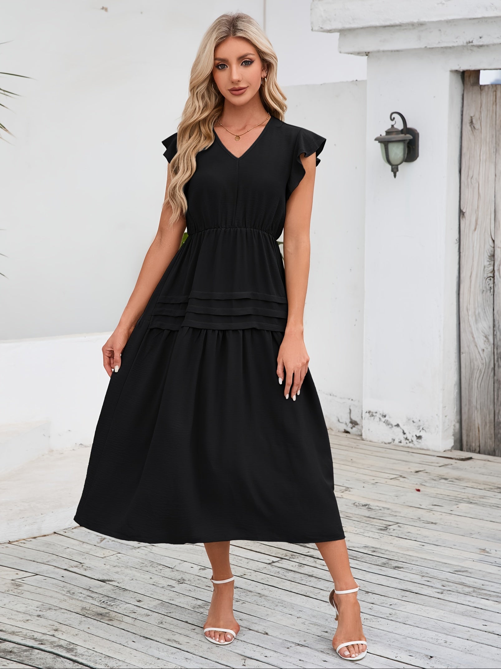 Grünes Midi-Kleid mit Rüschen - Clara