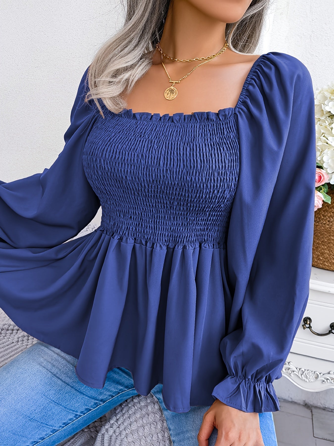 Braune Off-Shoulder Bluse mit Raffung - Emilia