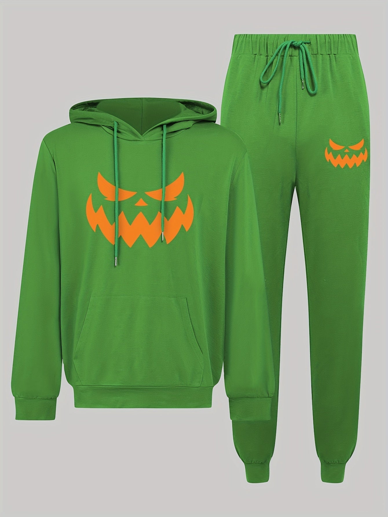 Grüner Halloween-Jogginganzug mit Kürbisaufdruck