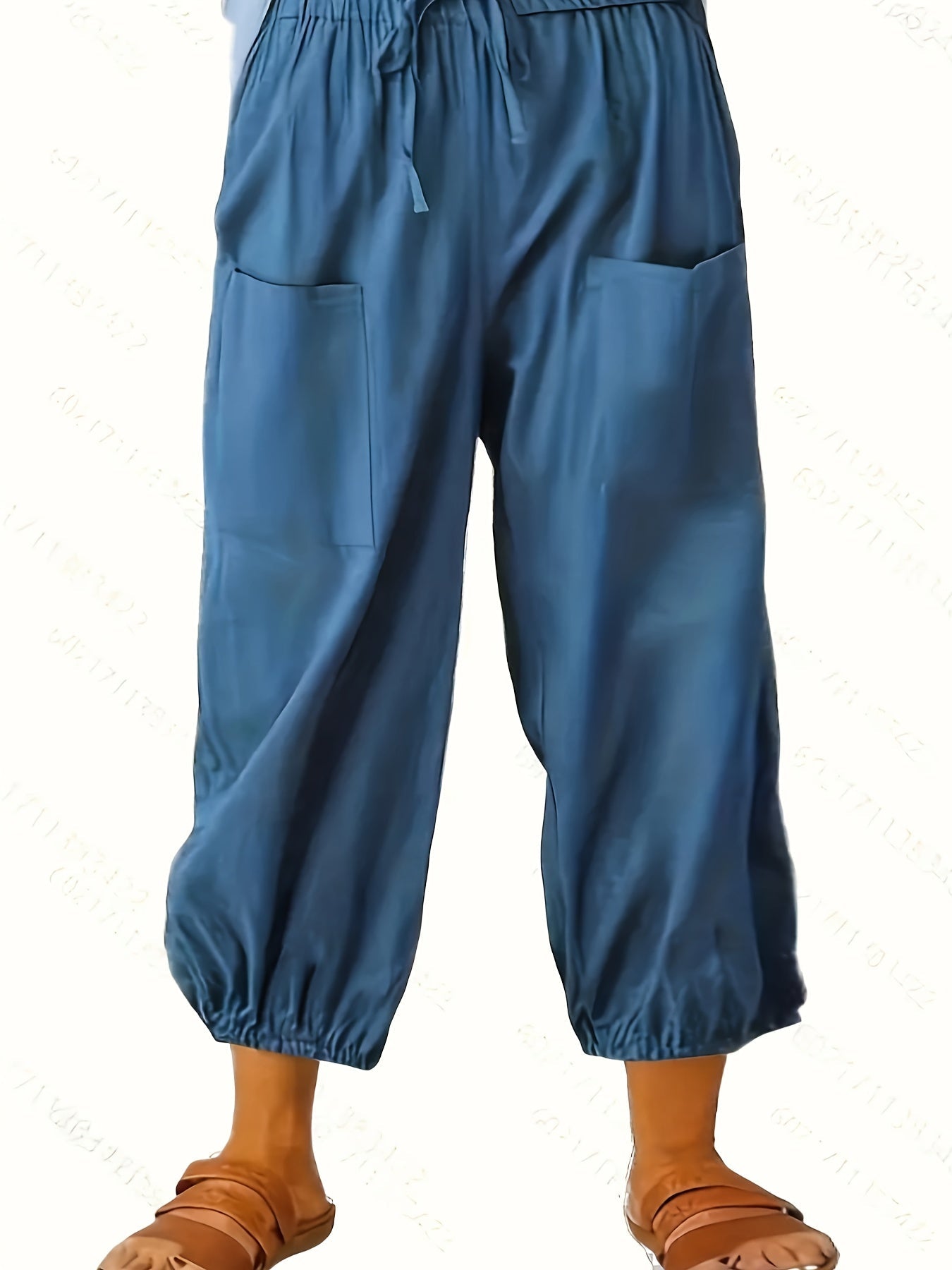 Weite blaue Hose mit Taschen und Kordelzug - Mia