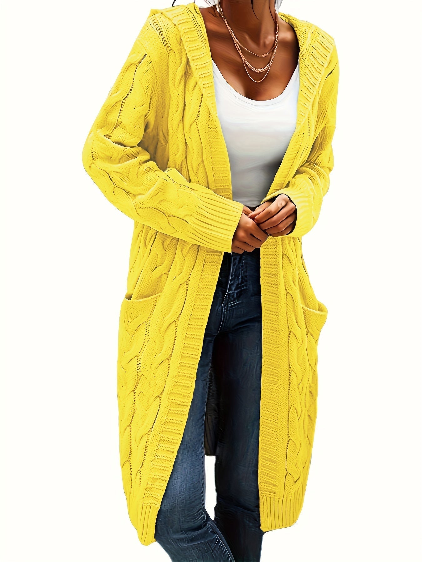 Damen Kapuzenstrickjacke mit Zopfmuster - Marie