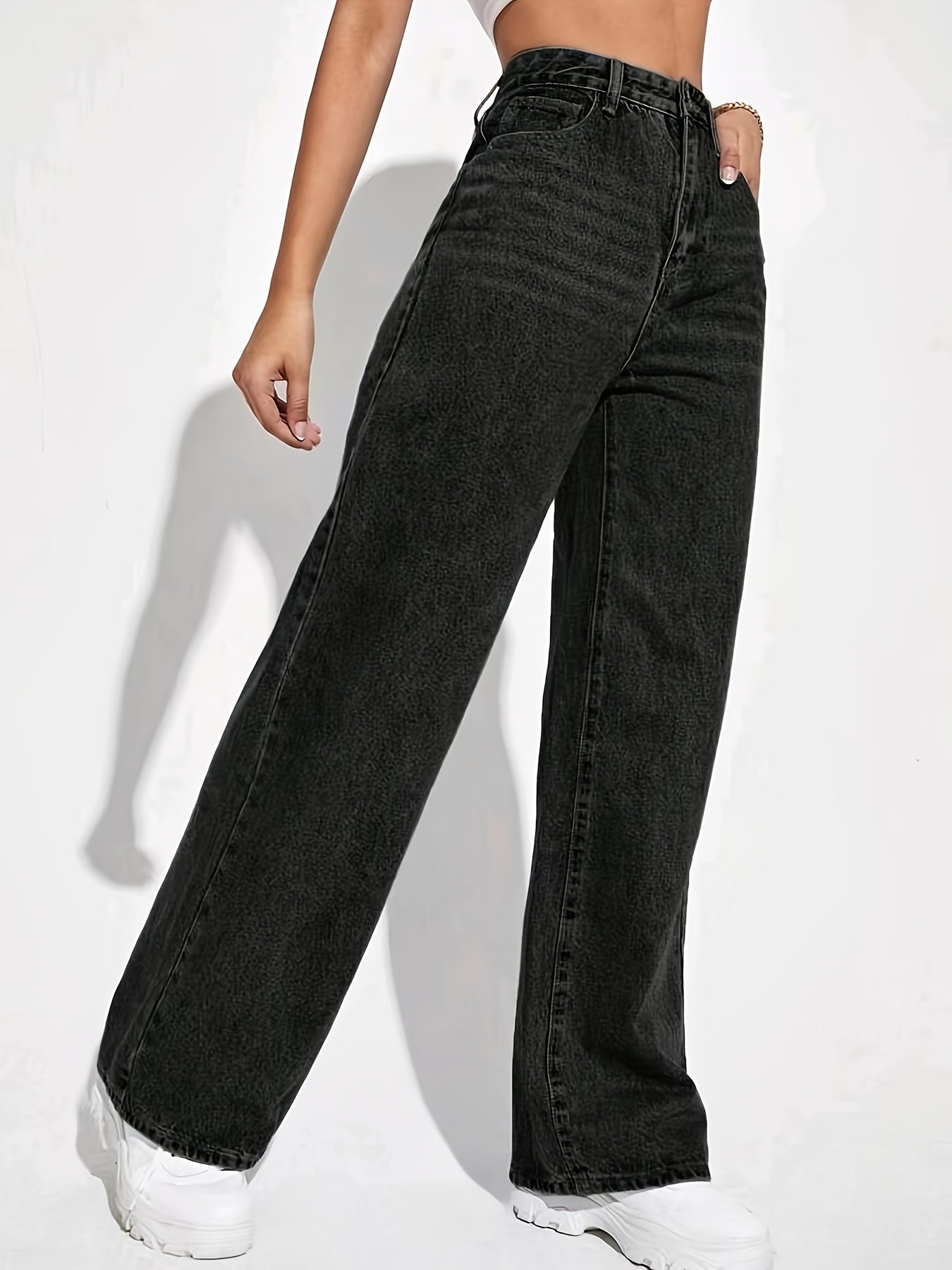 Schwarze Wide-Leg Retro Jeans - Mia