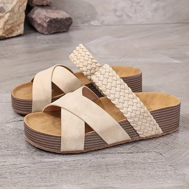 Braune Keilsandalen mit Geflecht - Clara