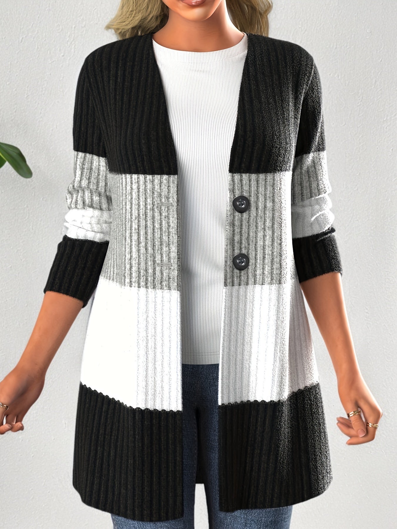 Damen Colorblock Strick-Cardigan mit Knopfverschluss - Sophie