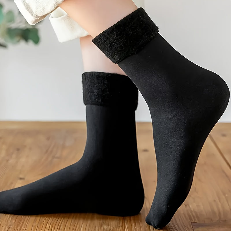 Thermosocken Schwarz – Damen Flauschige Winter-Wärmesocken