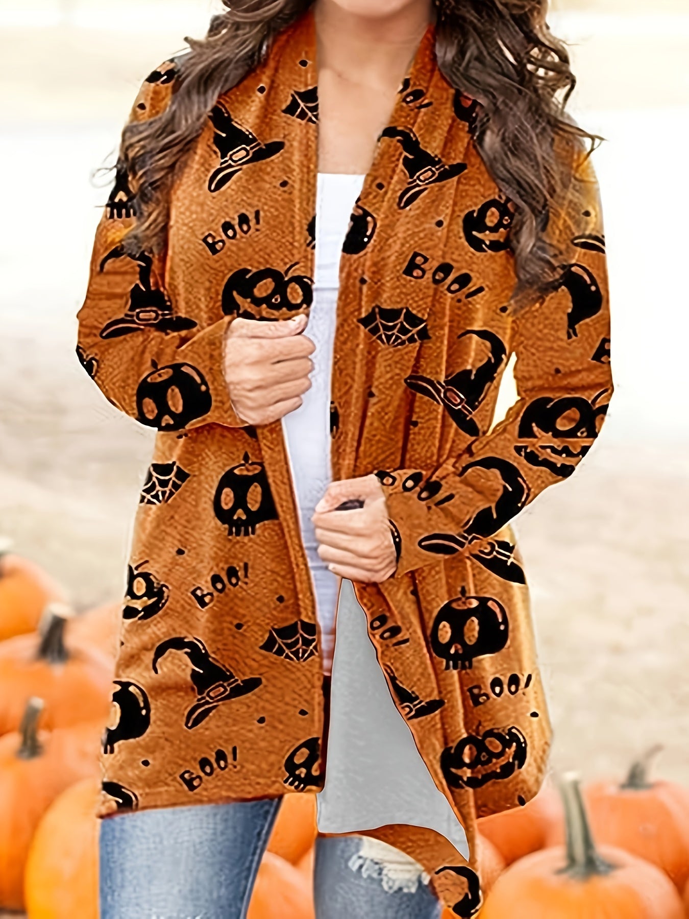 Halloween Strickjacke Orange - Gemütliche Damen Cardigan