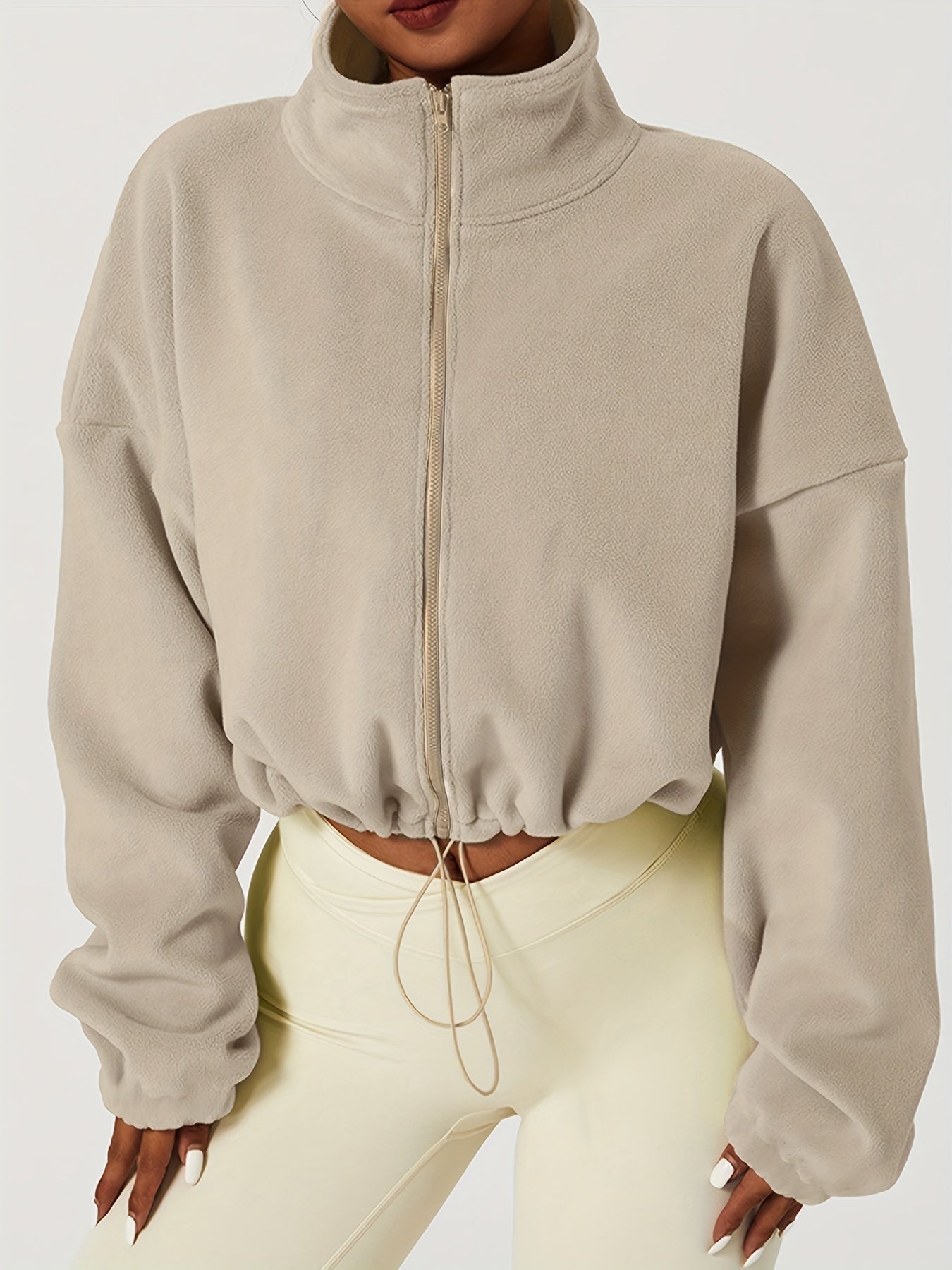 Khaki Fleece Crop Jacke - Lina