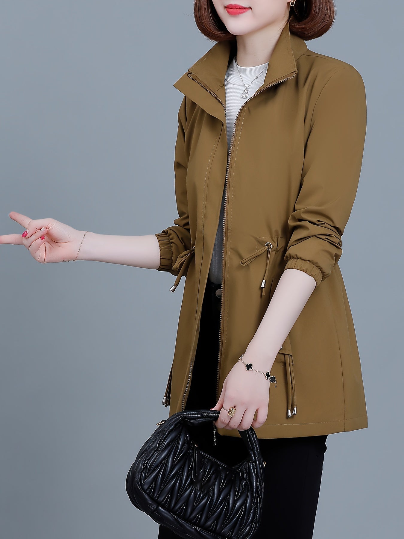 Braune Zip Windbreaker Jacke - Nora