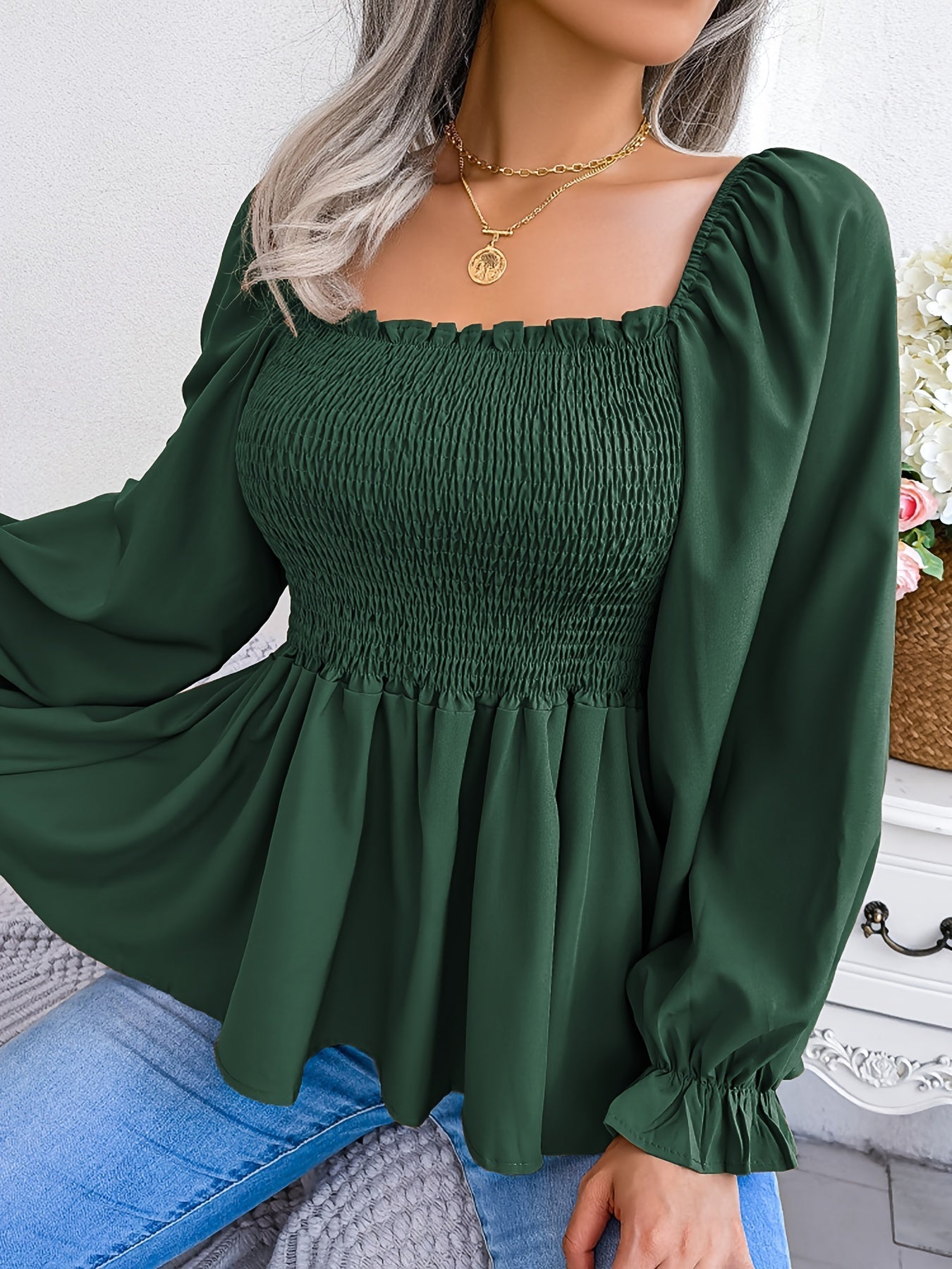 Braune Off-Shoulder Bluse mit Raffung - Emilia