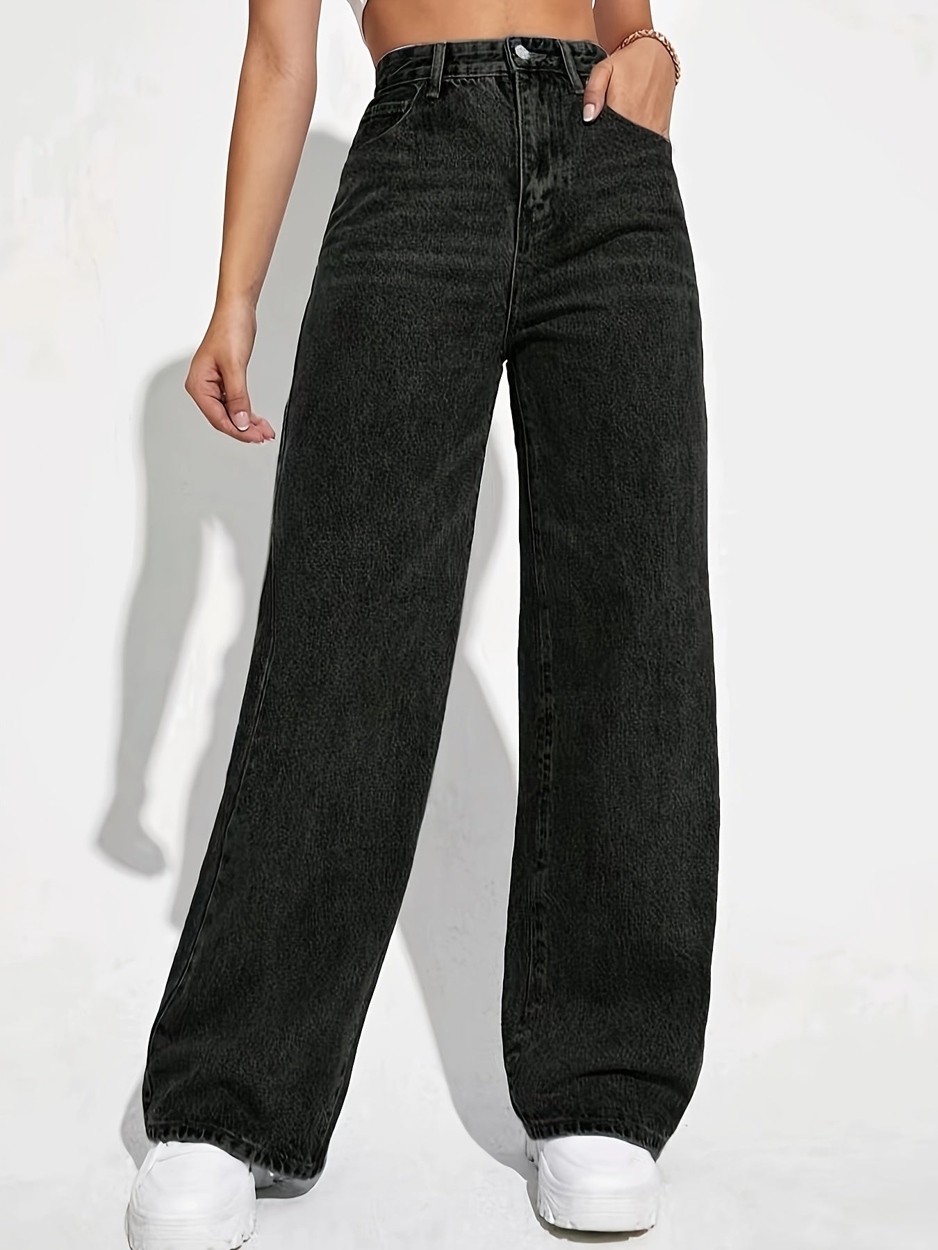 Schwarze Wide-Leg Retro Jeans - Mia