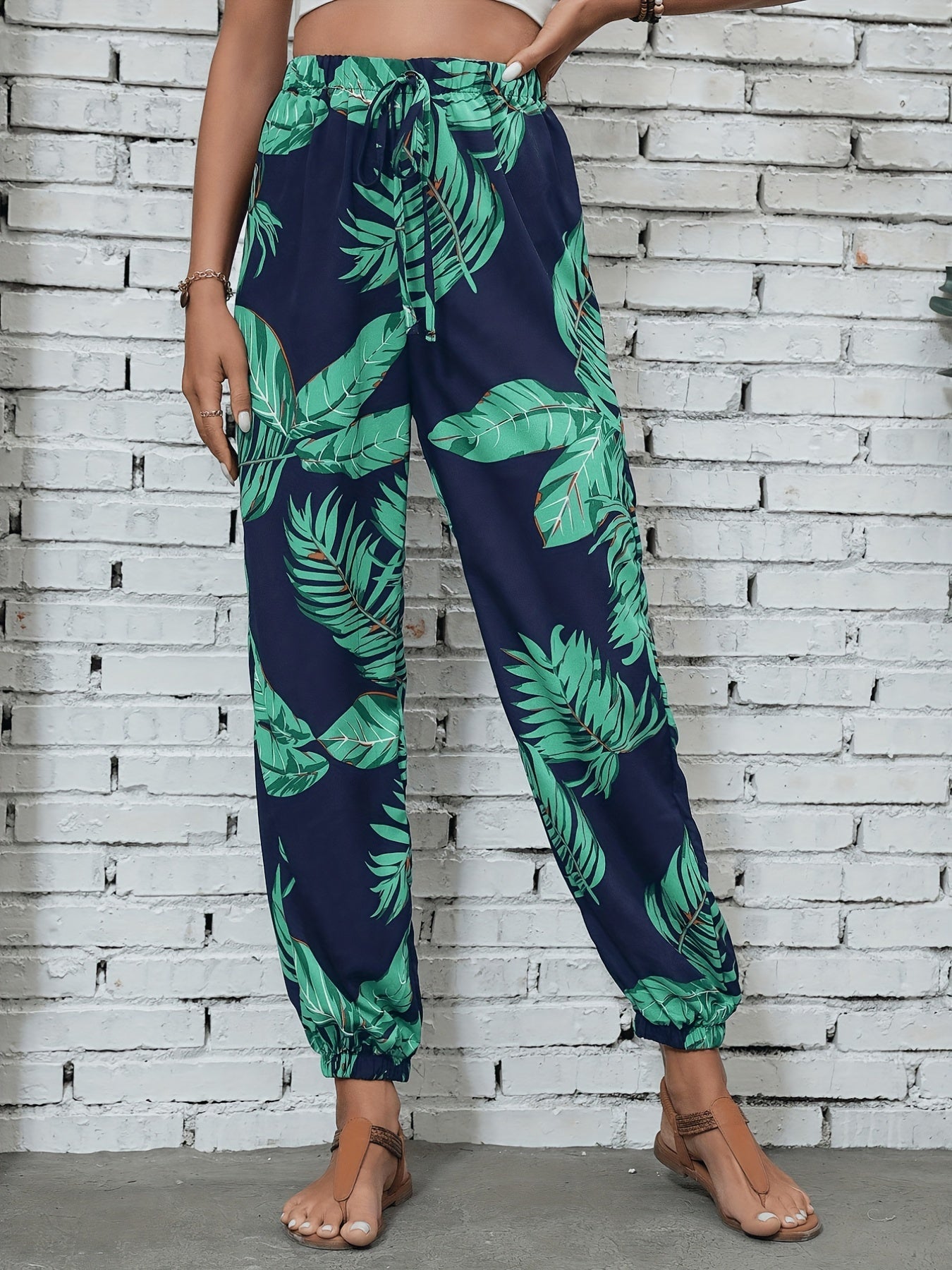 Schwarze Palmen-Print-Hose - Mia