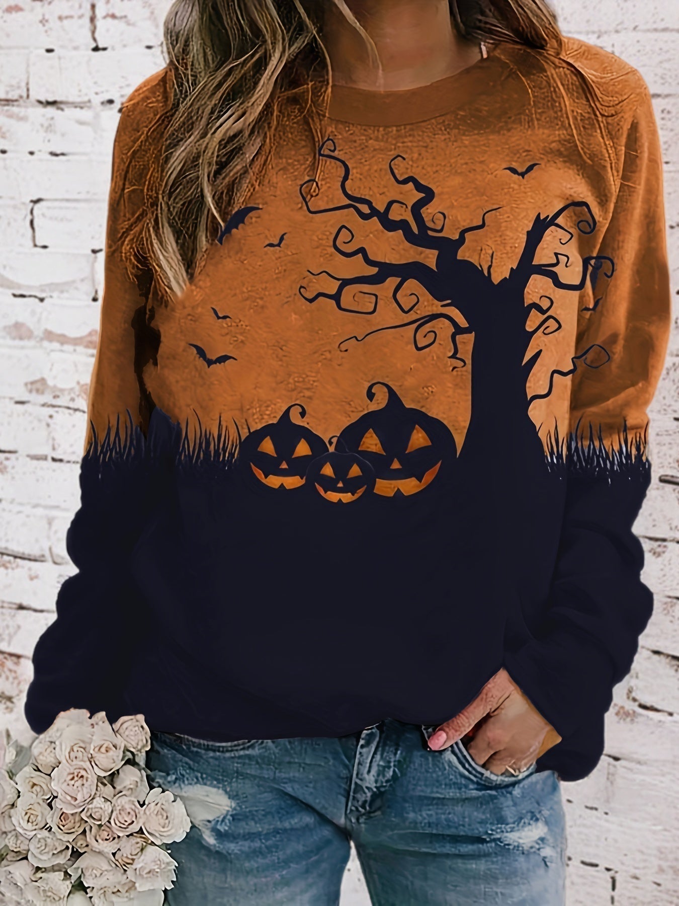 Sweatshirt Schwarz und Orange - Halloween Kürbiszauber