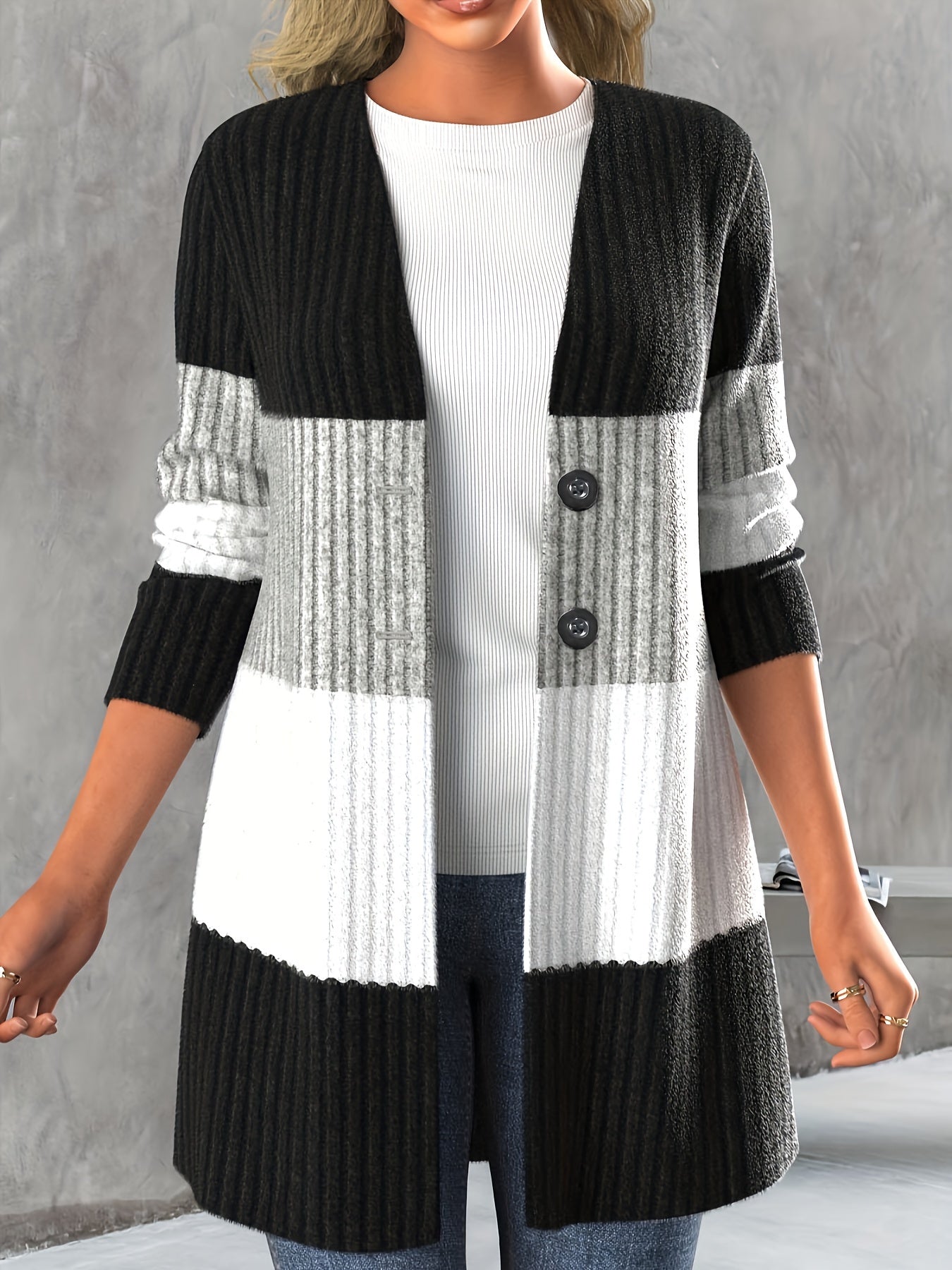 Damen Colorblock Strick-Cardigan mit Knopfverschluss - Sophie