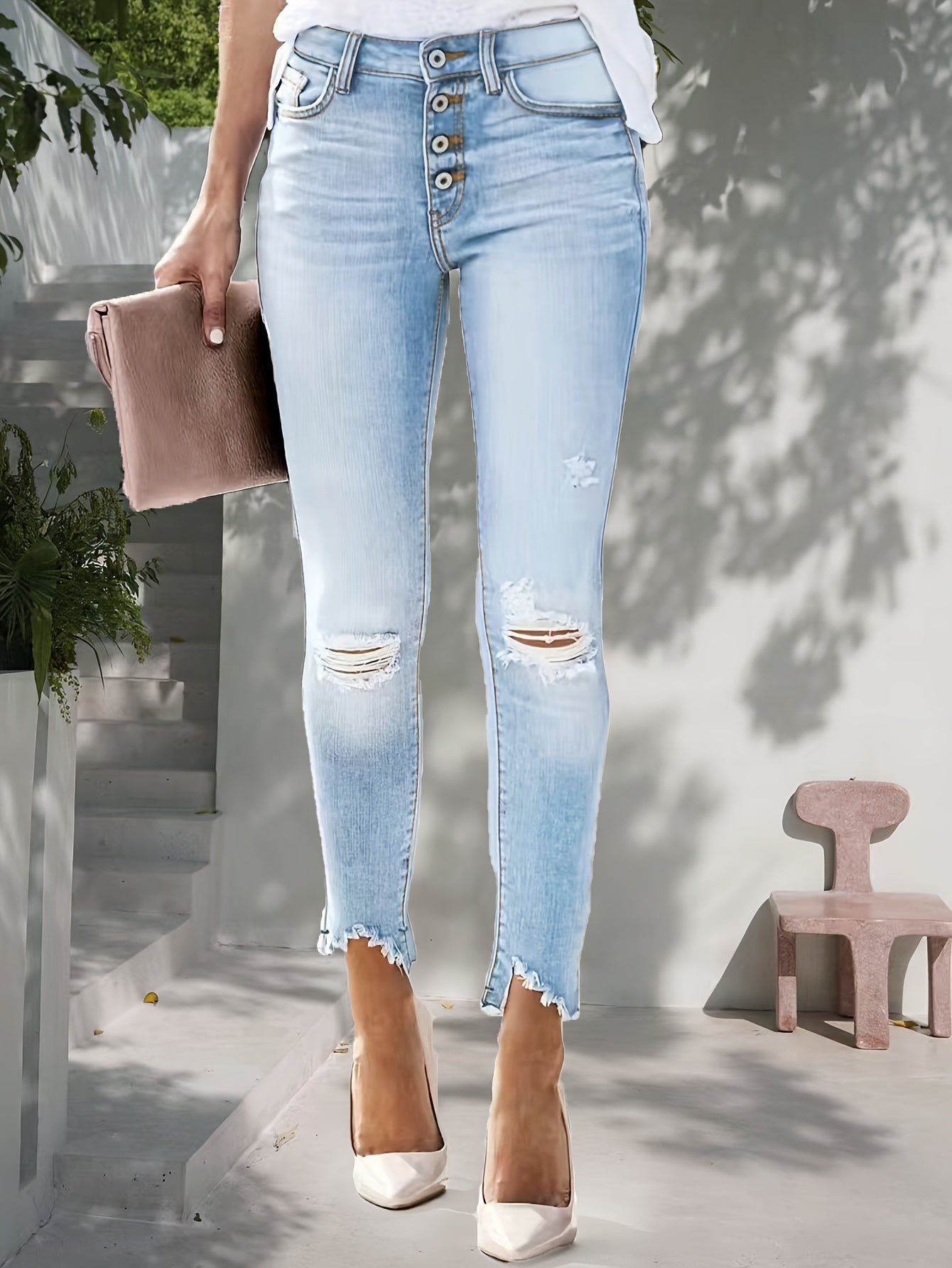 Hellblaue Distressed Skinny Jeans - Zoe