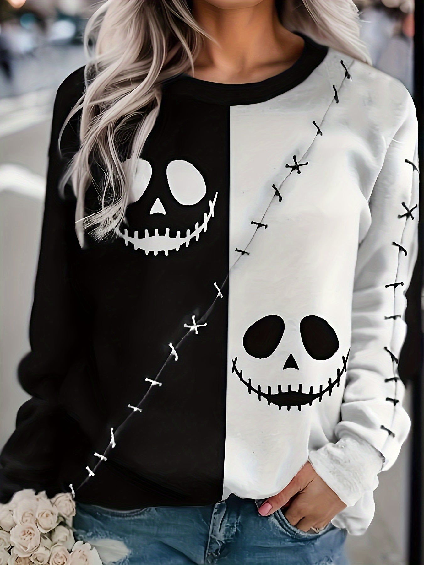 Halloween Sweatshirt Schwarz-Weiß – Luna