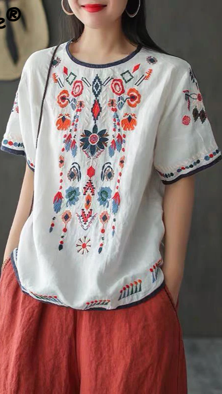 Luisa - Rotes Tunika-Shirt mit Ethno-Stickerei