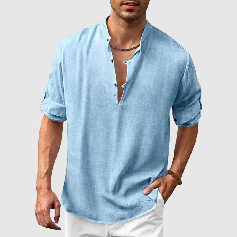 Hellblaues Henley-Shirt mit Stehkragen - Max