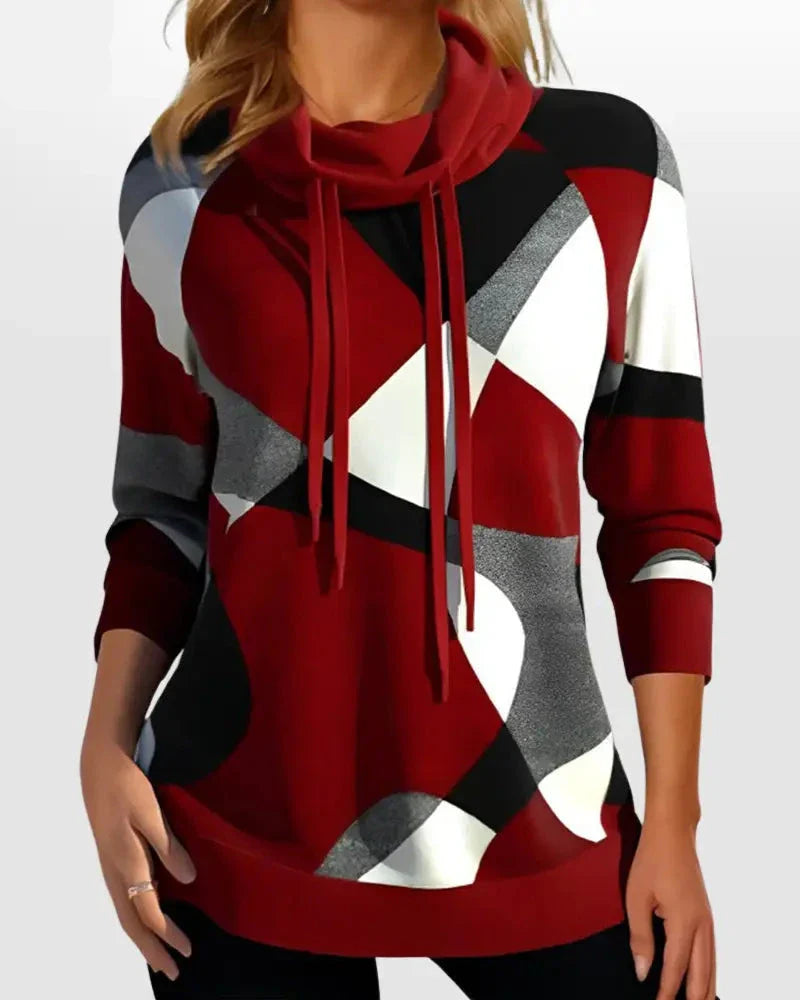 Roter Pullover mit geometrischem Muster und Kordelzug - Carla