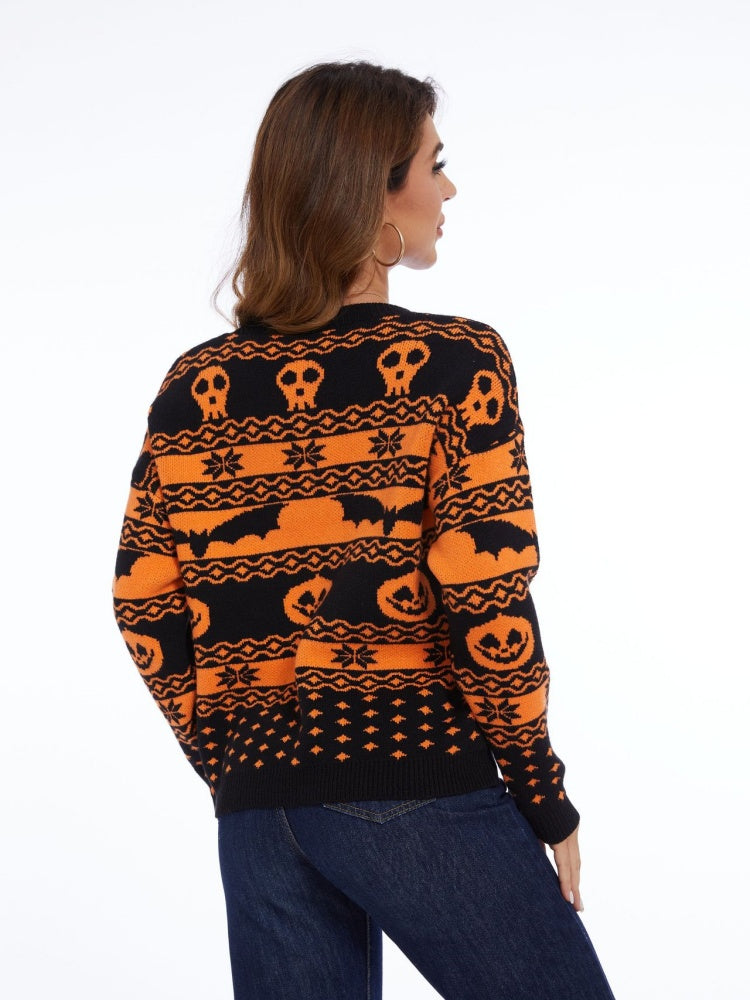 Orange-schwarzer Halloween-Pullover – Lisa