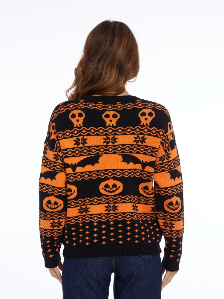 Orange-schwarzer Halloween-Pullover – Lisa