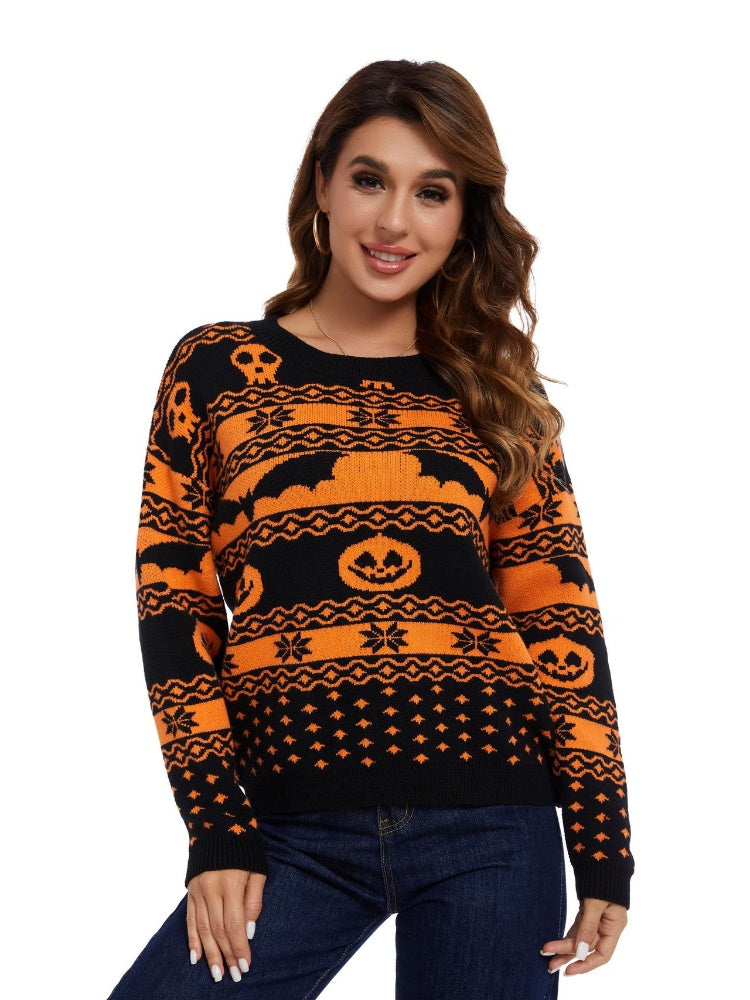 Orange-schwarzer Halloween-Pullover – Lisa