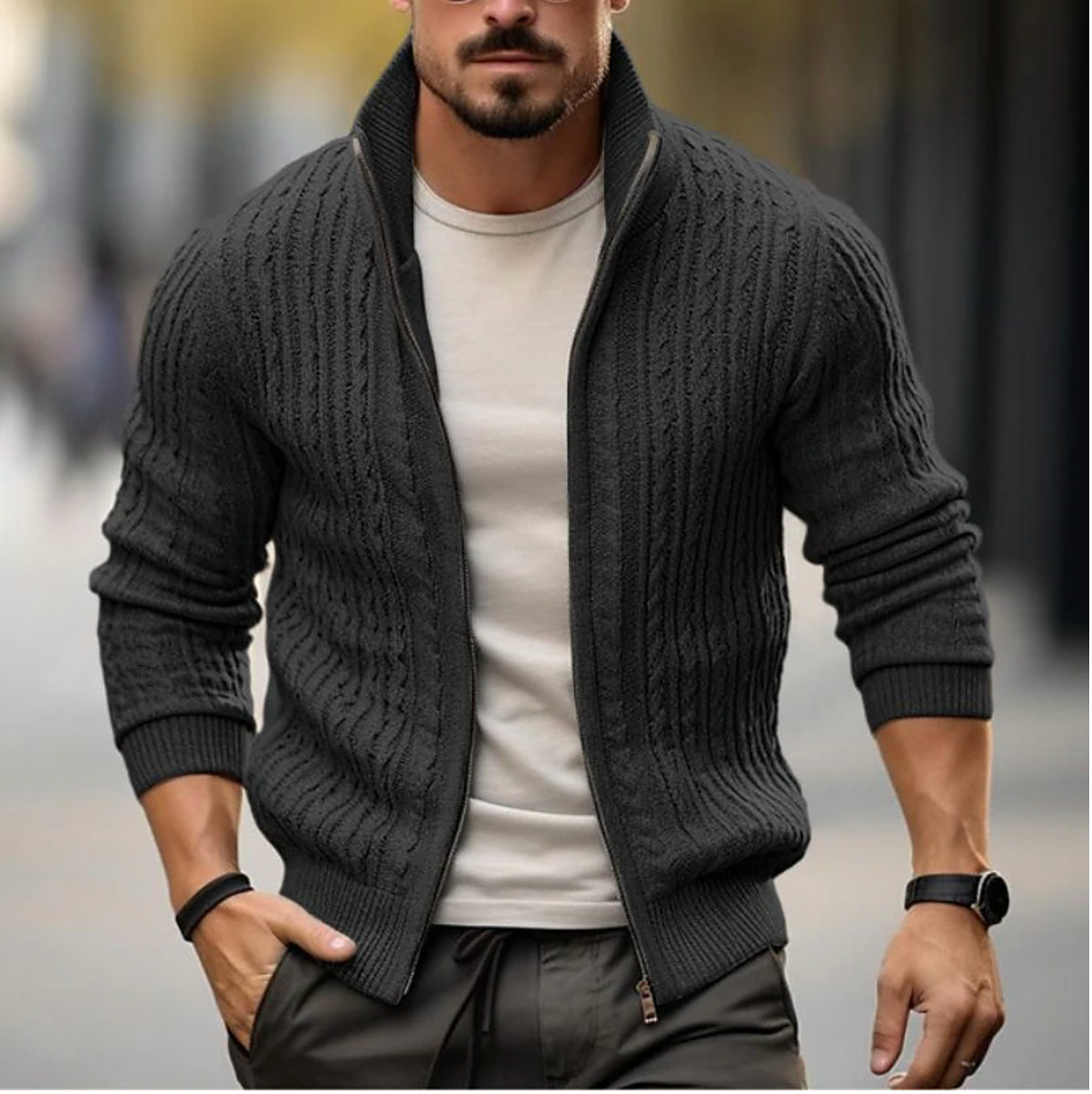 Herren Strickjacke mit Reißverschluss für Freizeit & formelle Anlässe – Ethan