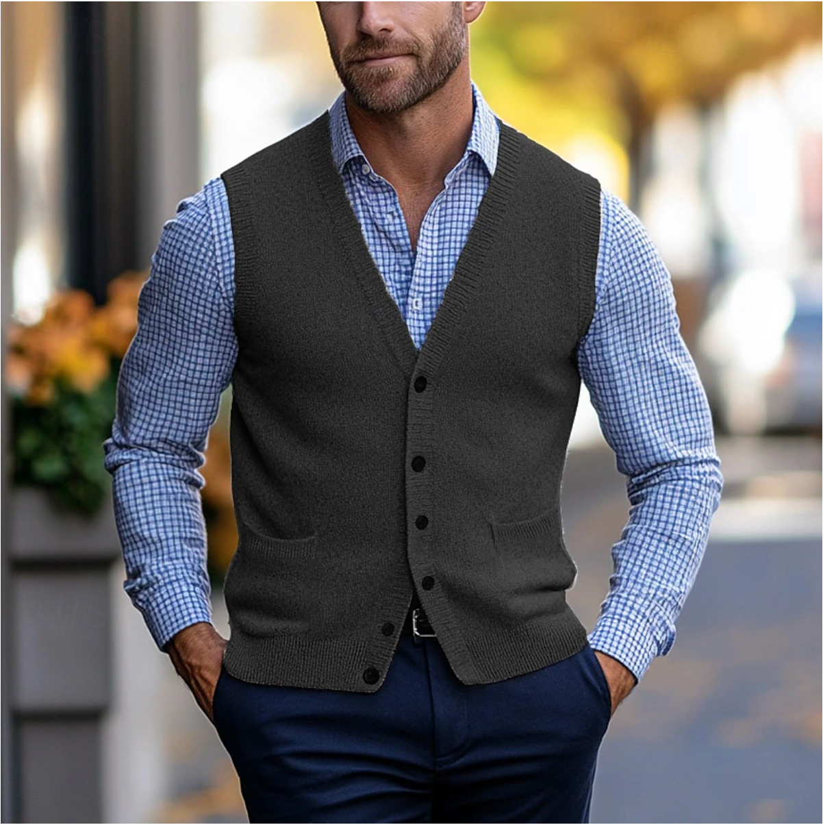 Herren Ärmellose Strickjacke für Layering & Stil – Marcus