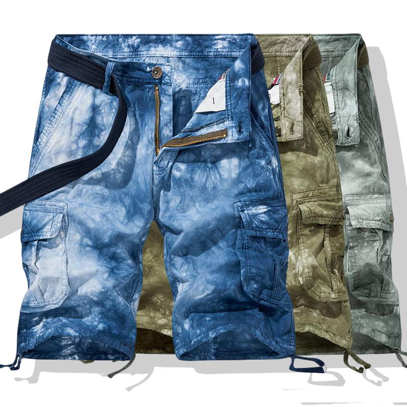 Blau gemusterte Cargo-Shorts mit Gürtel - Leo