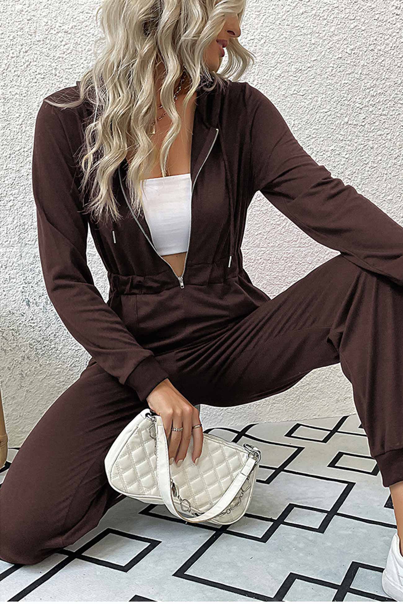 Schwarzer Freizeit-Jumpsuit mit Kapuze – Ella