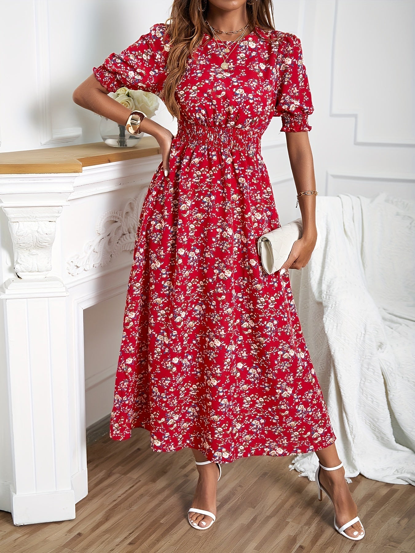 Rot-Blumenpracht - Maxikleid mit Blumendruck