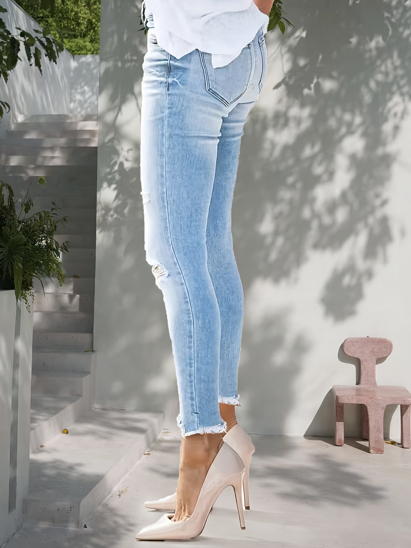 Hellblaue Distressed Skinny Jeans - Zoe