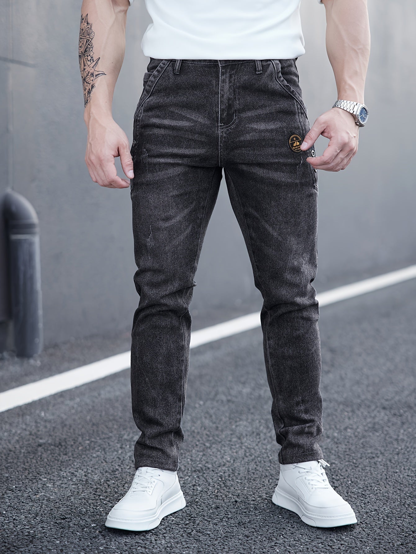 Schwarze Slim-Fit Jeans mit Taschen - Leo