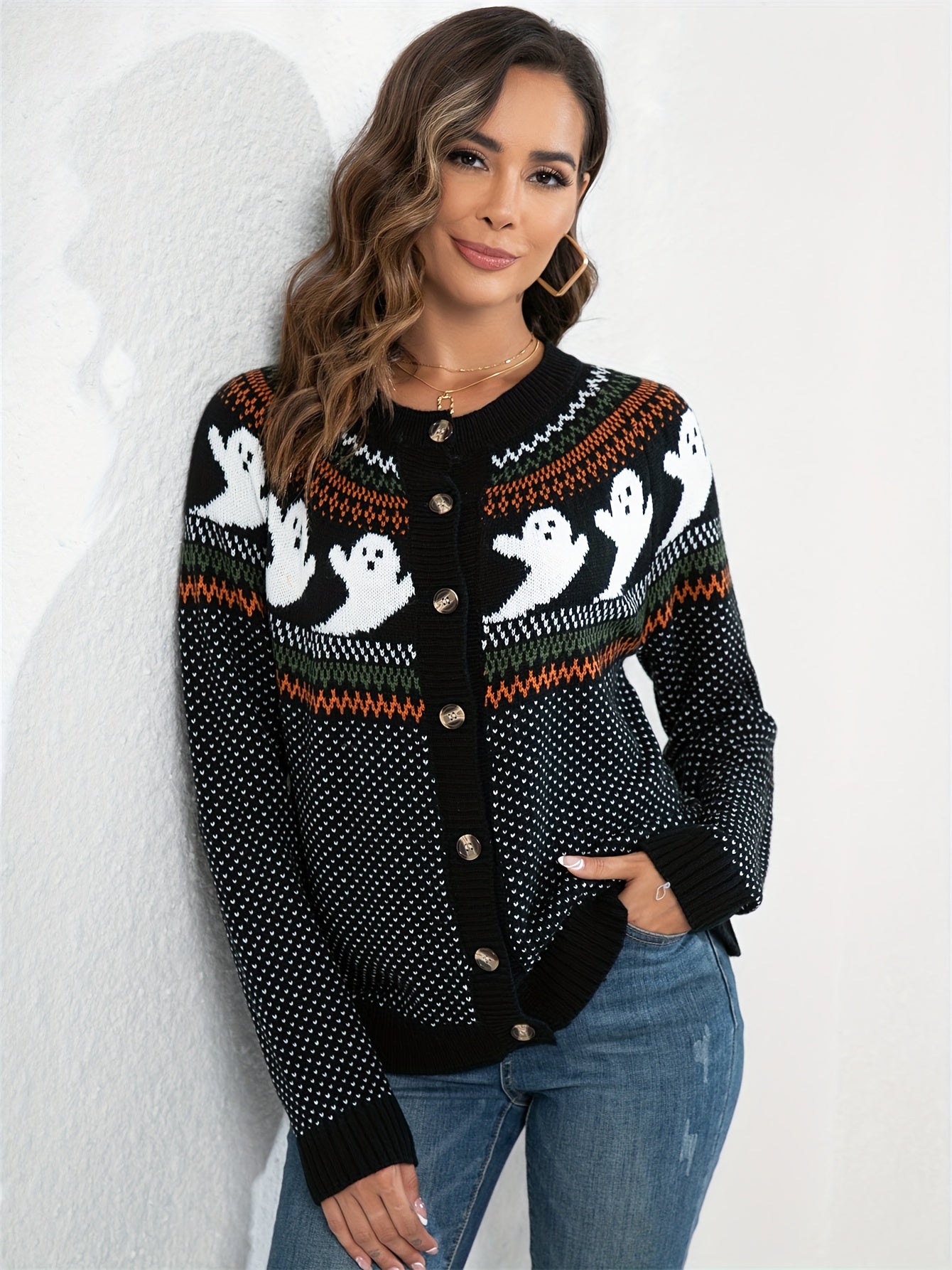 Schwarze Gespenster Halloween Strickjacke - Julia