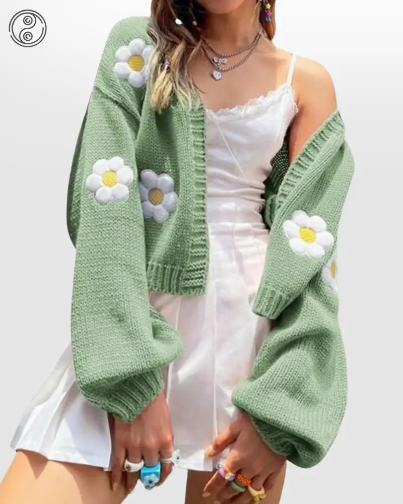 Lila Strick-Cardigan mit Blumenstickerei - Daisy