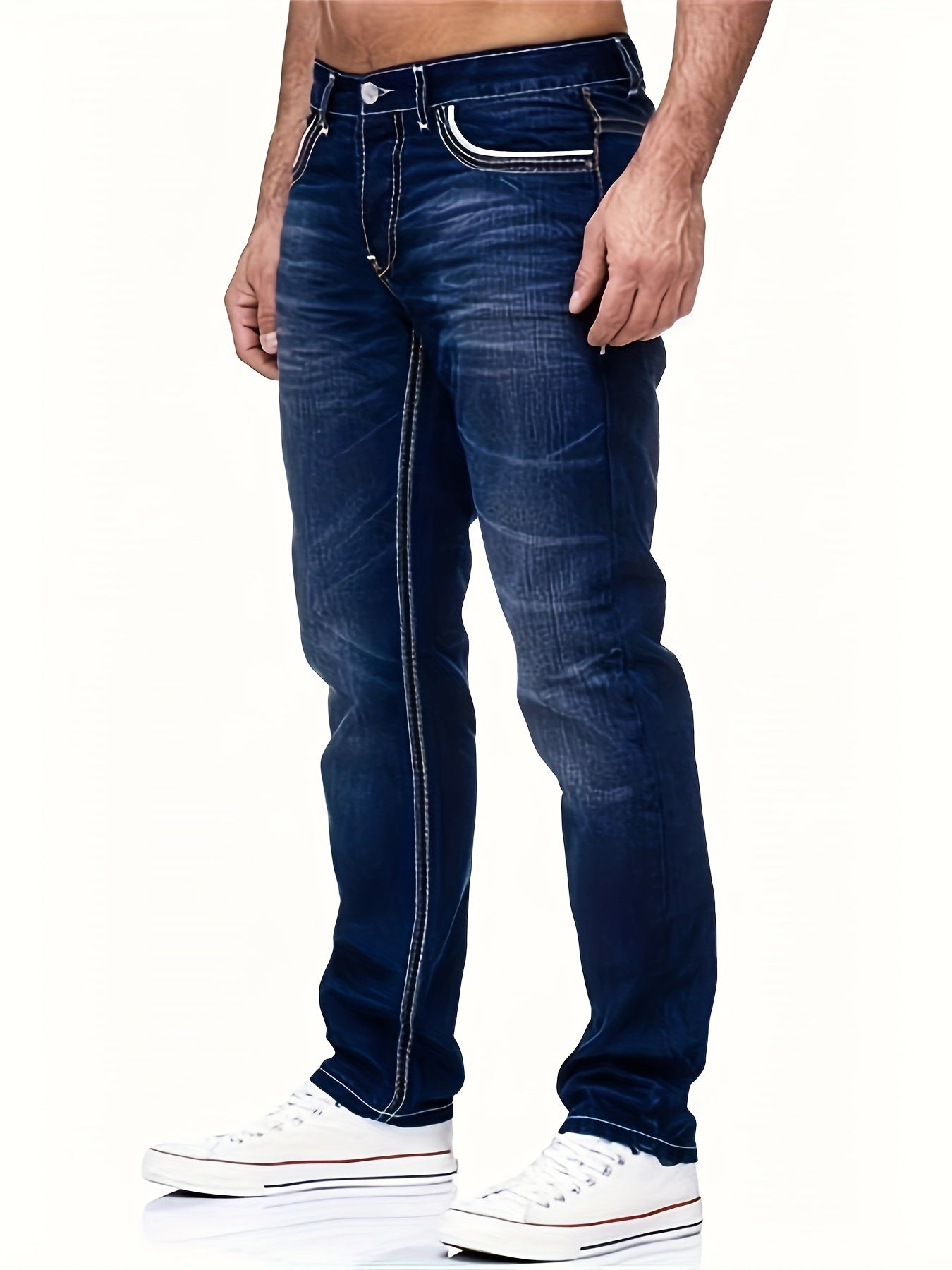 Dunkelblaue Jeans mit Kontrastnähten - Ben